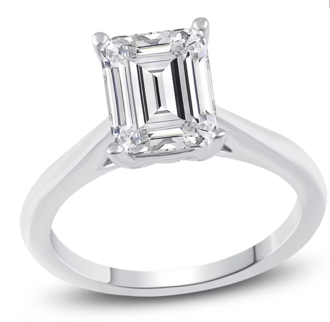 2.5 Carat Lab-Created Emerald-Cut Diamond Solitaire Ring in 14K White Gold | SimplyIn Diamonds